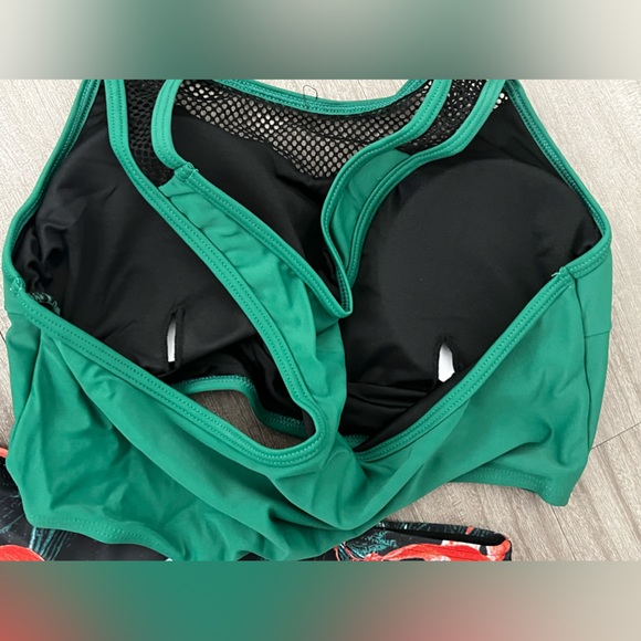 Tutorutor Women’s High Waisted Tropical Bottom, Racer Back Top 2 PC Swimsuit Med - Picture 13 of 16